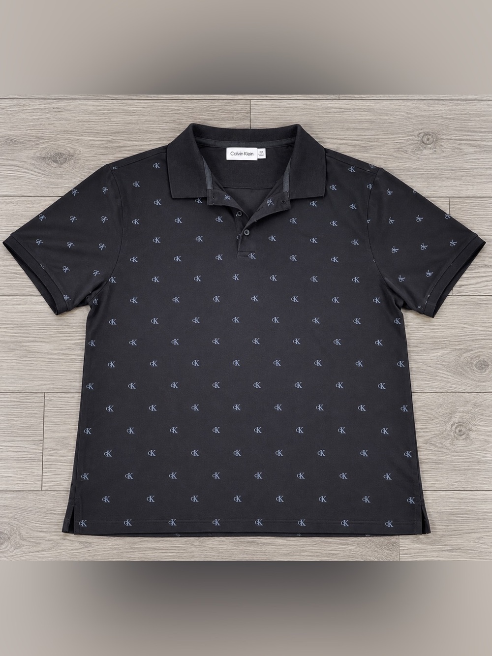 Calvin Klein Men’s XL Black CK Monogram All-Over Print Polo Shirt
